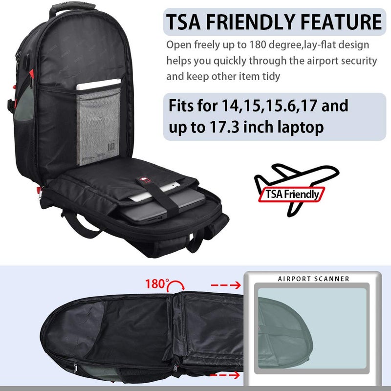 NUBILY Laptop Backpack 17 Inch Waterproof Extra Large TSA Travel Backpack Anti Theft College Business Mens Backpacks with USB Charging Port 17.3 Gaming Computer Backpack for Women Men 45 L Grey - Image 4